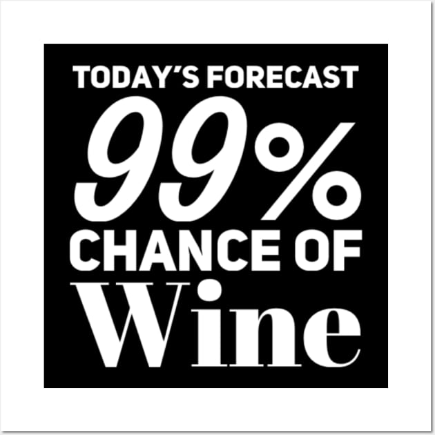 Today's Forecast 99% Chance Of Wine. Funny Wine Lover Quote Wall Art by That Cheeky Tee